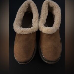 BLOWOUT Bzees Brown and Cream Women's Slip Faux Suede Slip on shoes